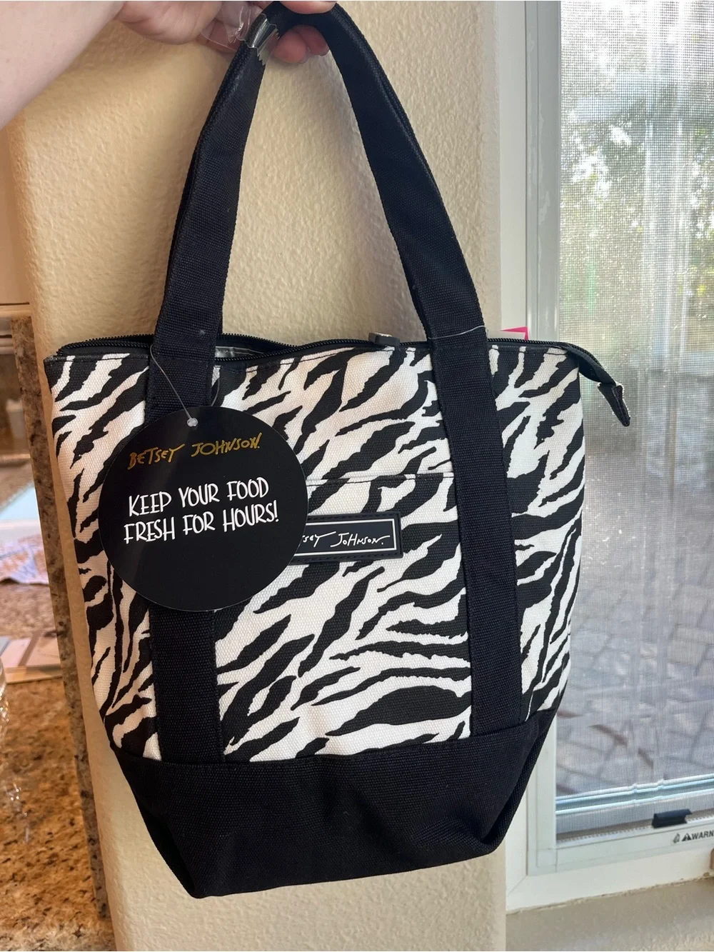 Betsey Johnson Black & White Zebra Insulated Lunch Tote Bag